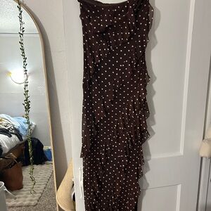 Elegant Brown Polka Dot Ruffle Dress